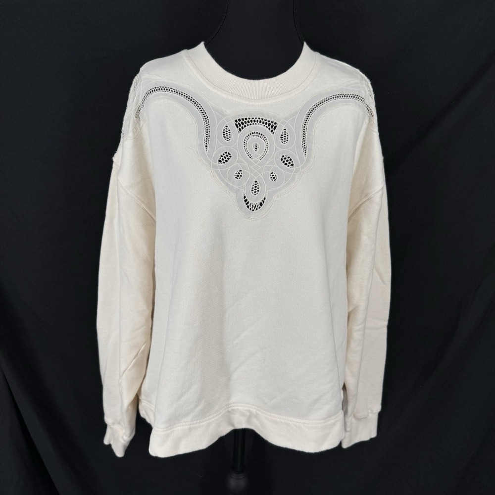 Free People Oversized Cottage Boho Sweatshirt S Coastal Cowgirl Comfy Soft Cream